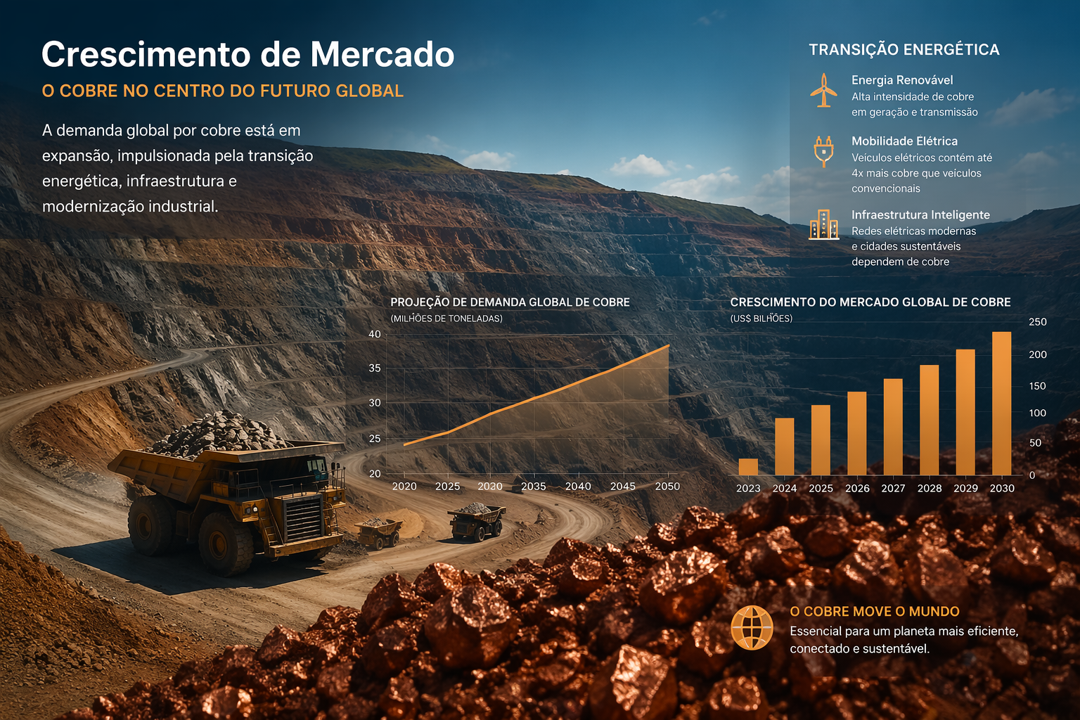Analistas prevêem crescimento da procura por cobre nos próximos anos
